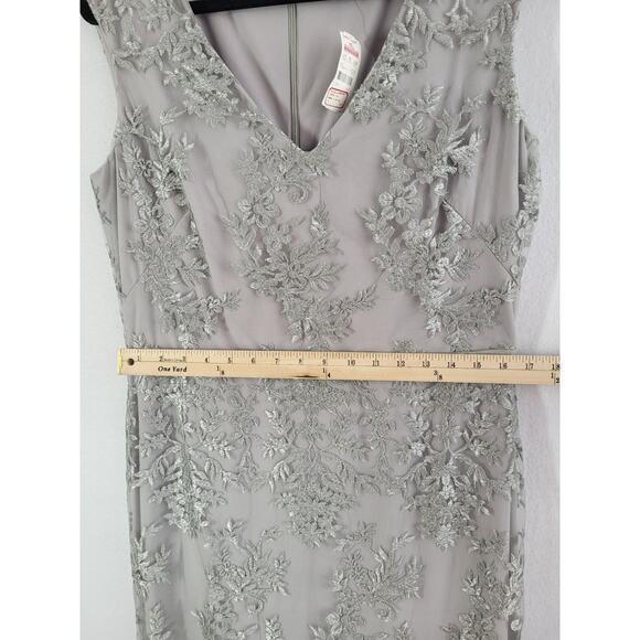 Lauren Ralph Lauren Evening Gown 12 Silver Gray Embroidered Mesh V-Neck Y2K NWT - Picture 15 of 16